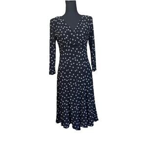 Lauren Ralph Lauren Babydoll Y2K Geometric Midi Dress Black Womens Sz 6 Stretch